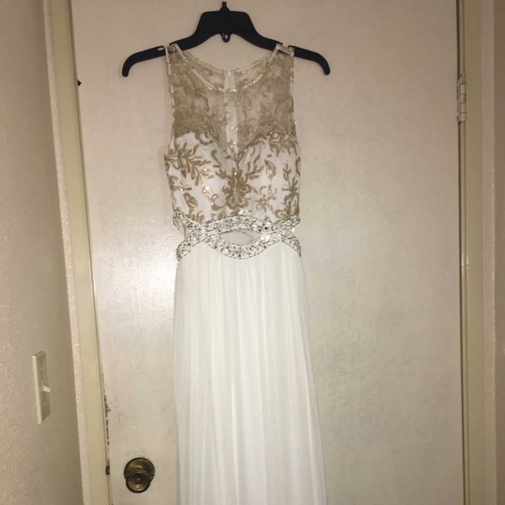 Prom Formal Beautiful White and Gold Dress